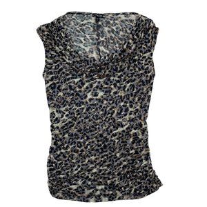 Express burn out leopard animal print rouched sides cowl neck S top 0517